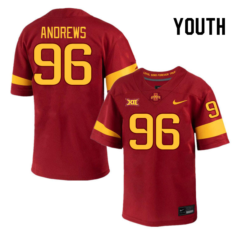 Youth #96 Chet Andrews Iowa State Cyclones College Football Jerseys Stitched-Cardinal